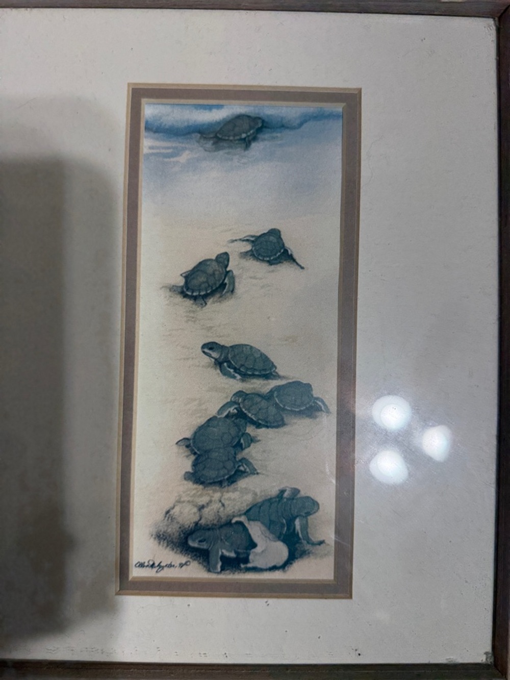 Framed Sea Turtle Artwork in Neutral Wood Frame - Picture 2 of 4
